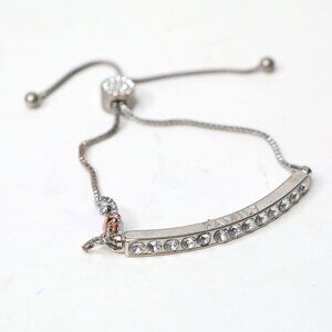 IBB "FAMILY" Crystal Bolo Bracelet Adjustable Silver Tone Slider Chain Charm